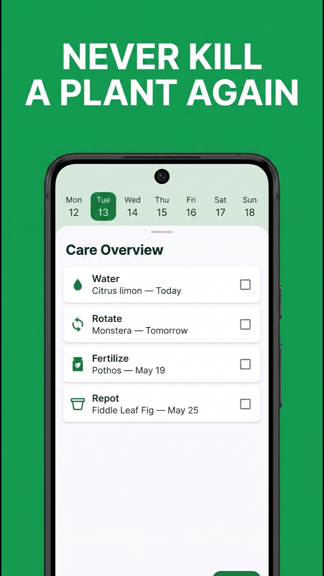 Watering reminders screen